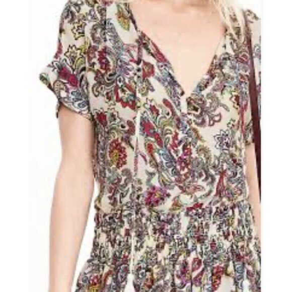 Banana Republic Multicolored Peasant Boho Paisley Tassel Tie Mini Dress Size XS - Picture 4 of 16